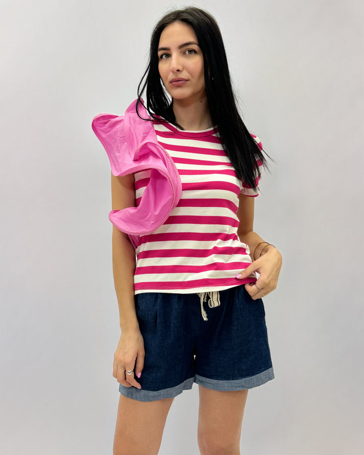 Lize™  |  Striped T-shirt Ruffle Detail