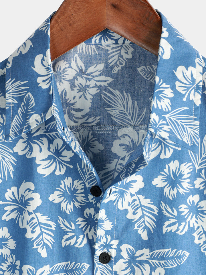 Men's Short Sleeve Hawaiian Shirt with Floral Pattern