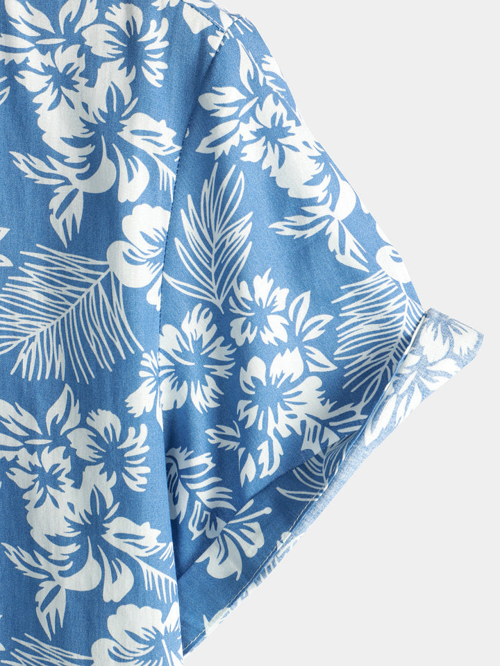 Men's Short Sleeve Hawaiian Shirt with Floral Pattern