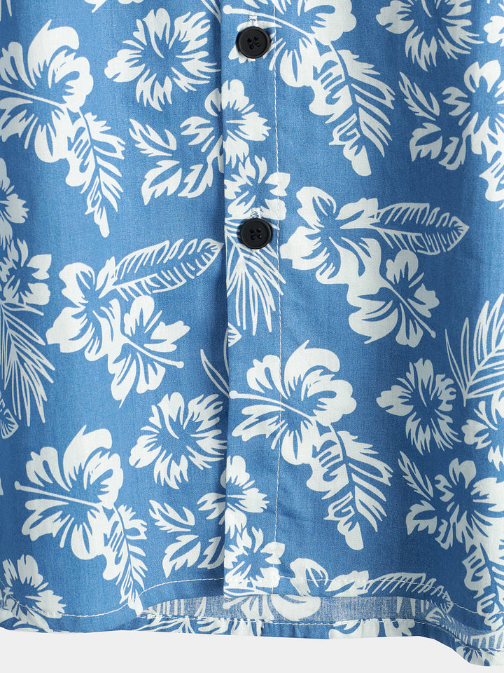 Men's Short Sleeve Hawaiian Shirt with Floral Pattern