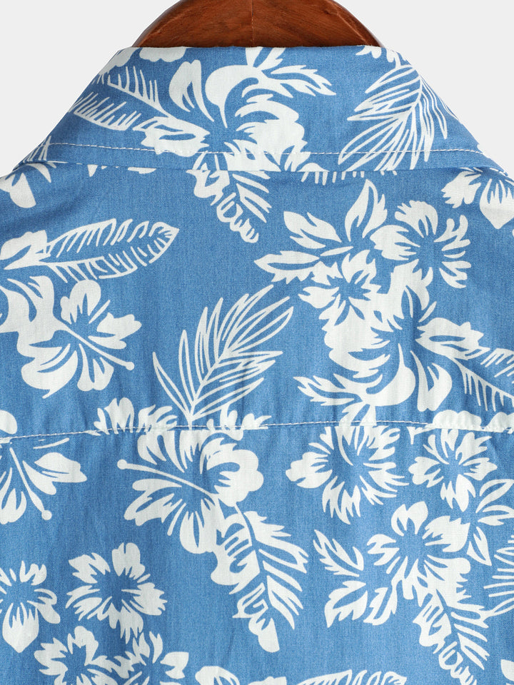Men's Short Sleeve Hawaiian Shirt with Floral Pattern