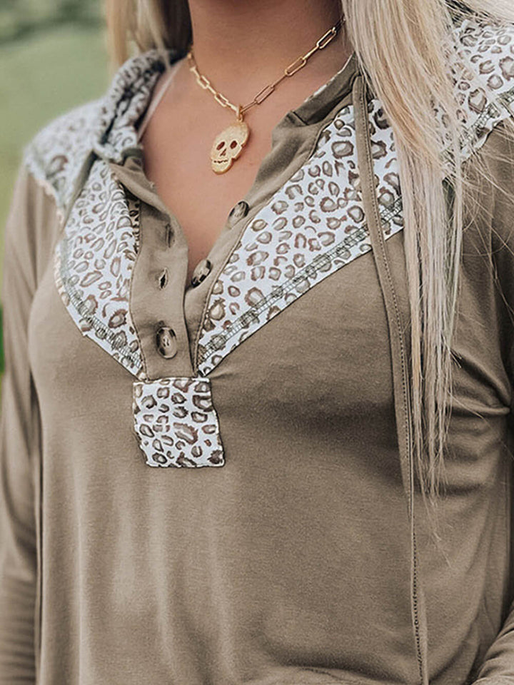 Leopard-Print Paneled Pullover Hoodie