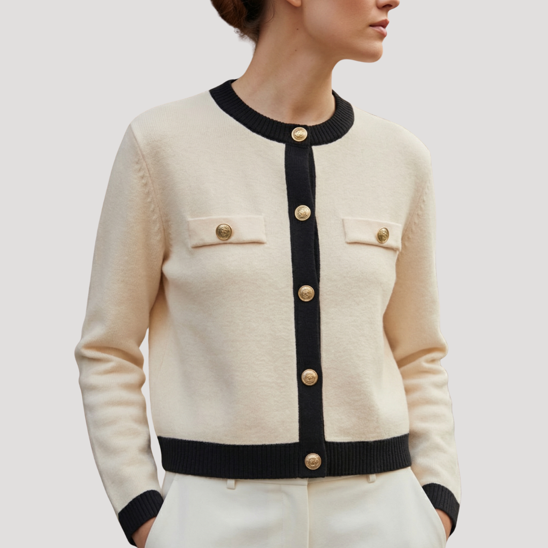 Women's Buttoned Knit Cardigan with Contrasting Edges