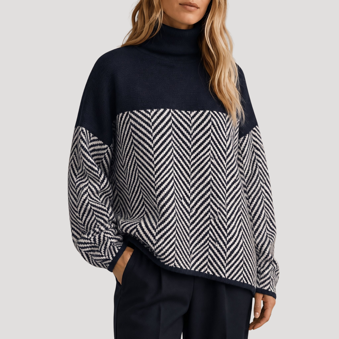 Women's Chevron Knit Sweater with Turtleneck