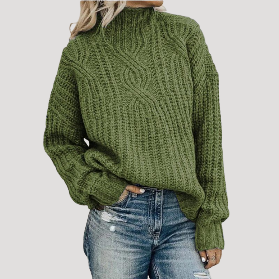 Women’s Twisted Knit Sweater with High Neck
