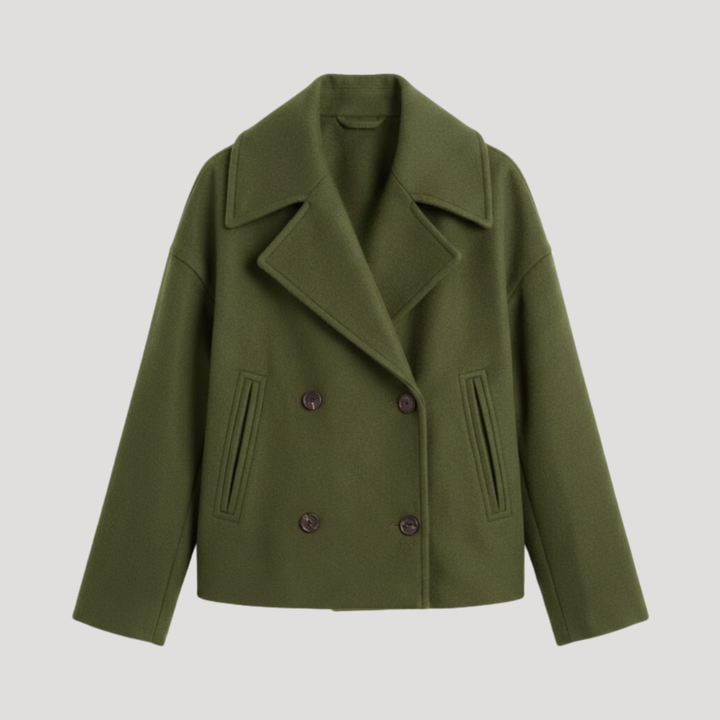 Women's Wool Double-Breasted Crossed Coat with Notched Collar