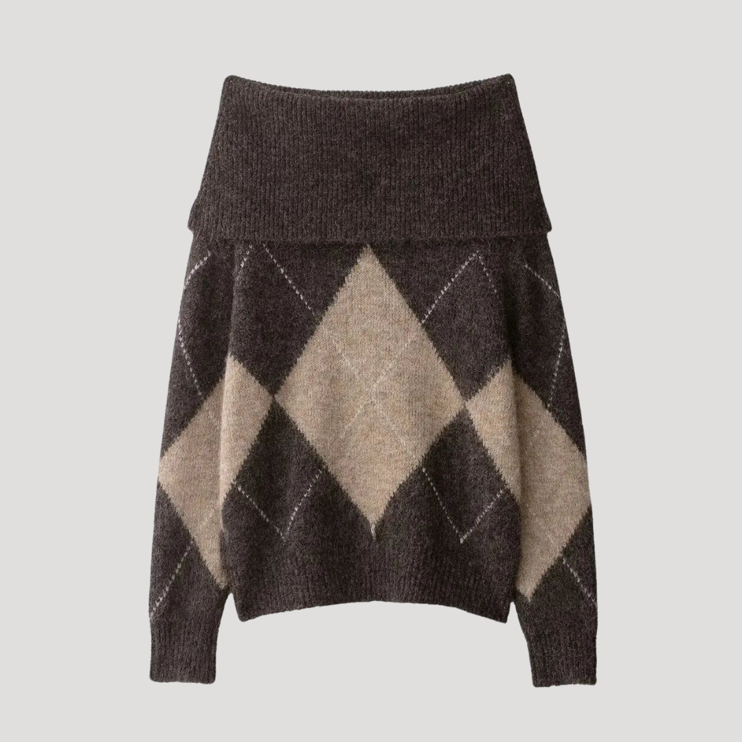 Women's Argyle Off-Shoulder Sweater