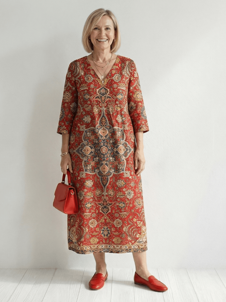 Carter™ Ease Patchwork Midi Dress by Emma & Rose Cape Town featuring a stylish patchwork design and flowing midi length.