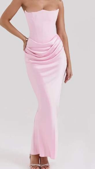 Pink Strapless Bustier Maxi Dress