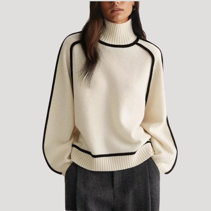 Women's Turtleneck Sweater with Contrast Edges