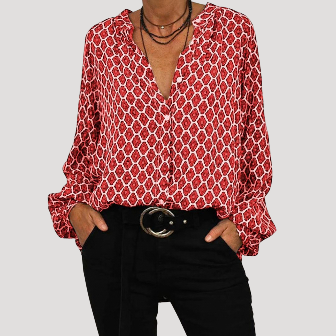 Elegant V-neck Long Sleeve Blouse