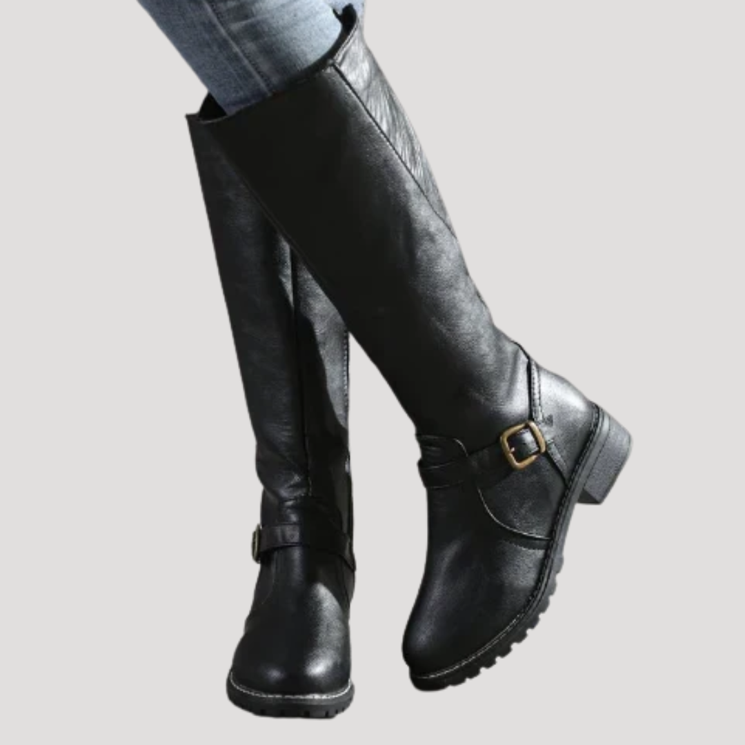 High Women's Riding Boots with Buckle Detail