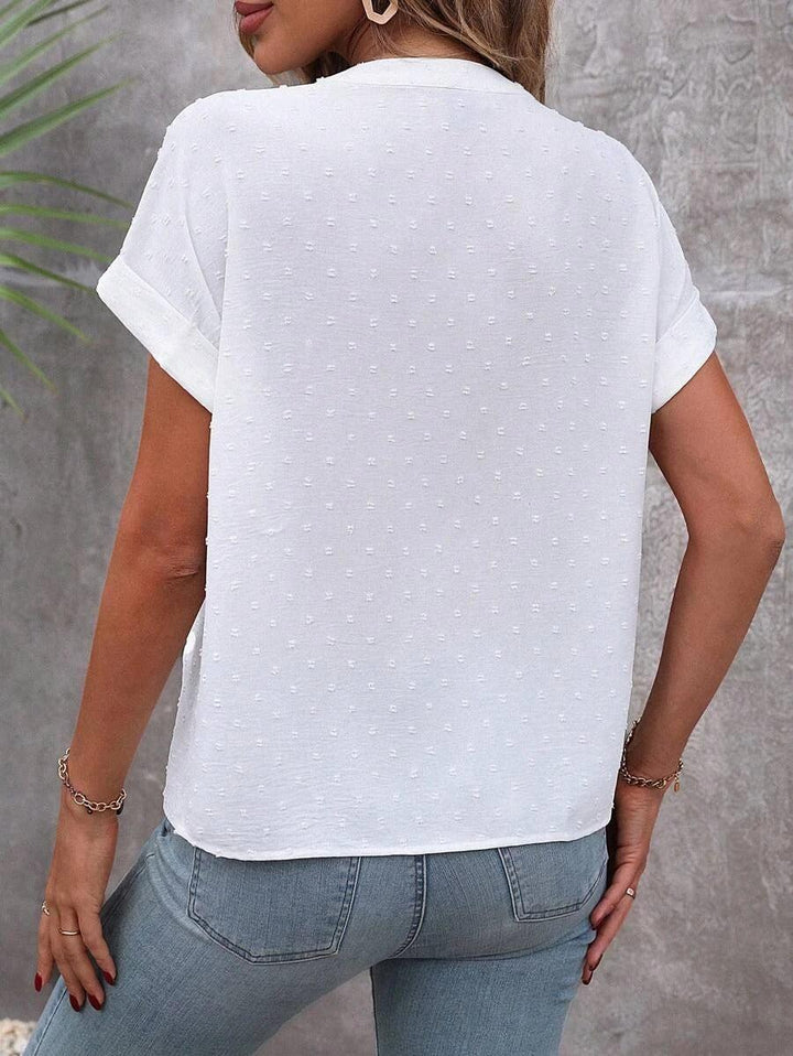 White Women's Button-Up V-Neck Blouse – Casual Textured Top