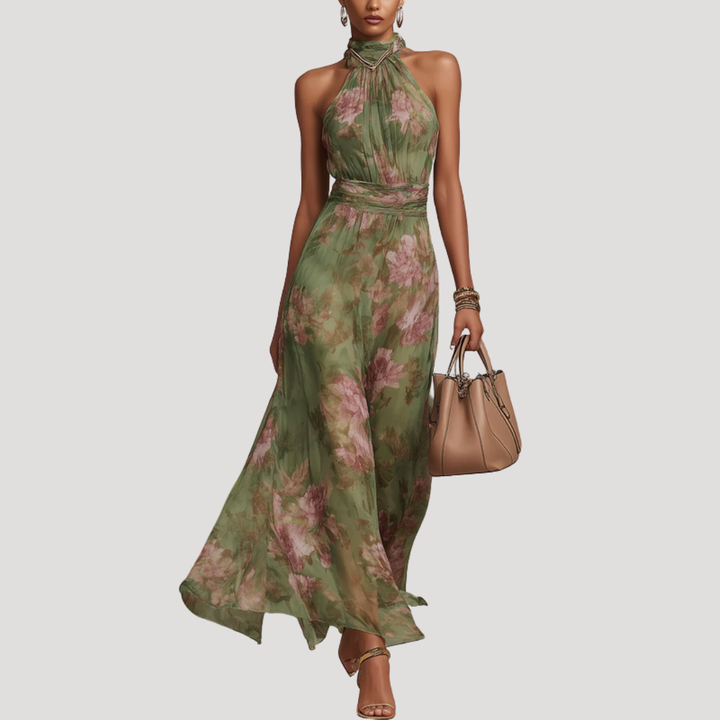 Elegant Floral Long Halter Dress