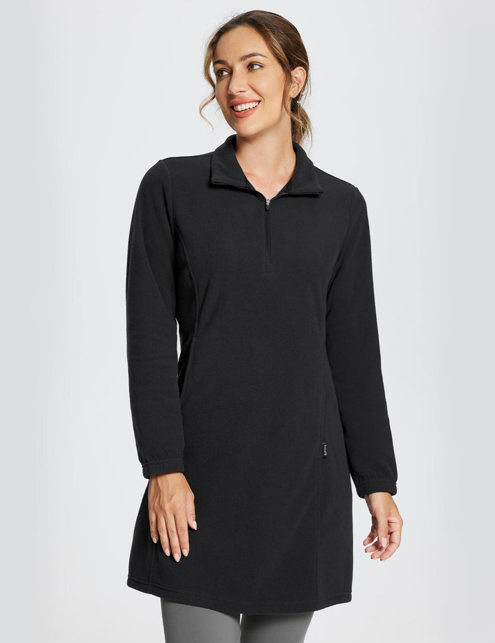 Women's Winter Tunic Dress with Half Zip, High Collar, and Kangaroo Pocket