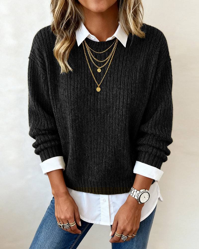 Women's Sweater with Shirt Effect in Soft Knit