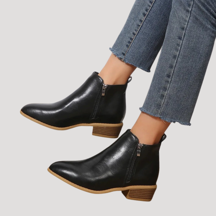 Women's Ankle Boots with Low Heel and Side Zip
