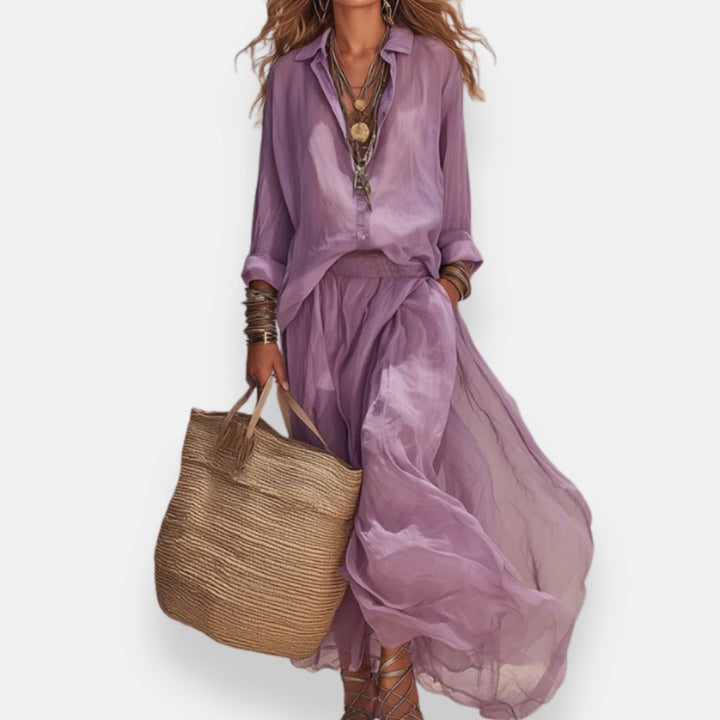 Luena Blouse and Long Pleated Skirt Set - Elena Harper