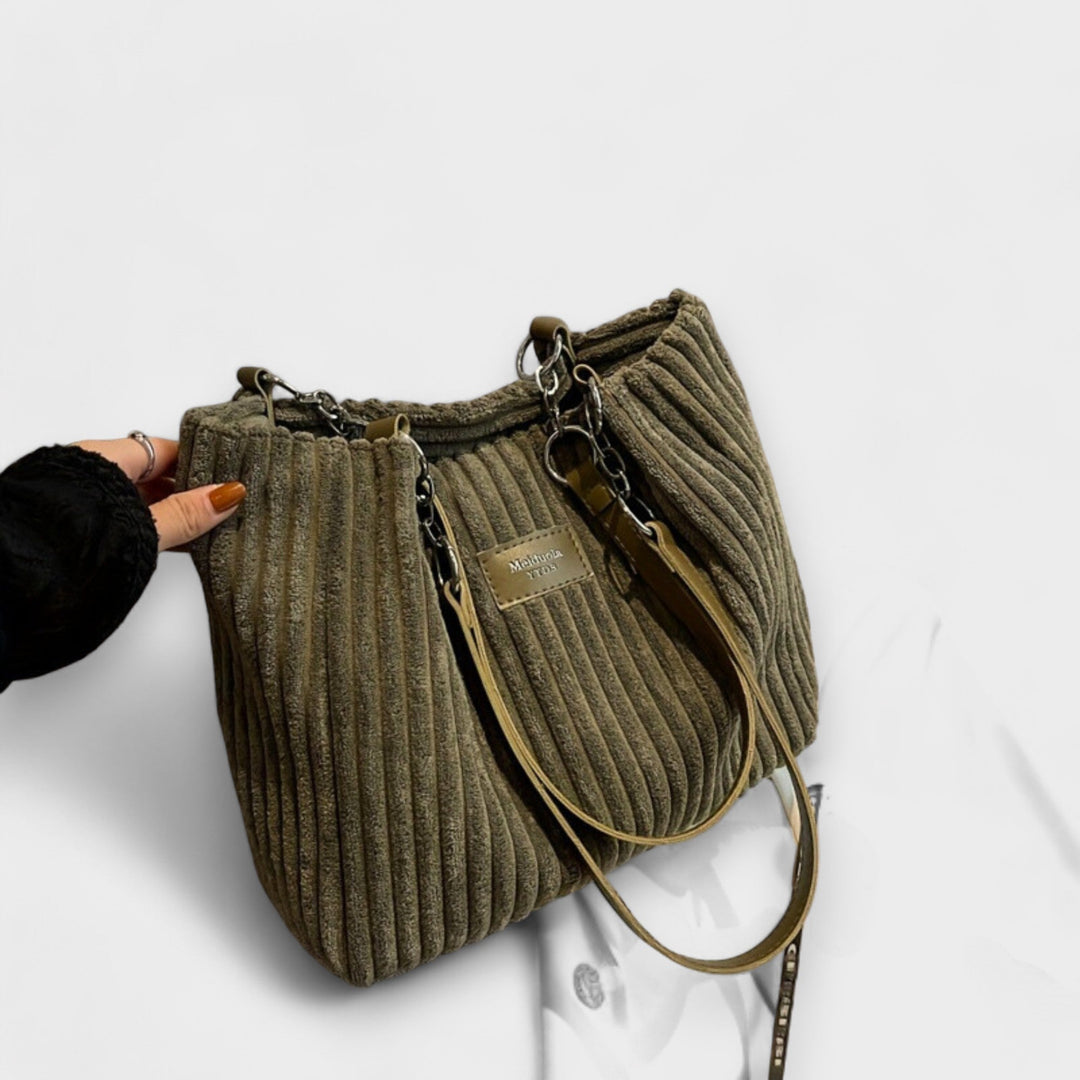 Women's Soft Corduroy Shoulder Bag - Casual & Spacious