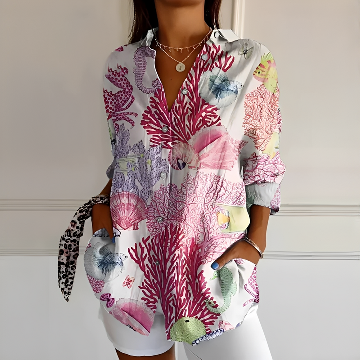 Eleanor Stylish Blouse with Button Placket, view 3 - Elena Harper