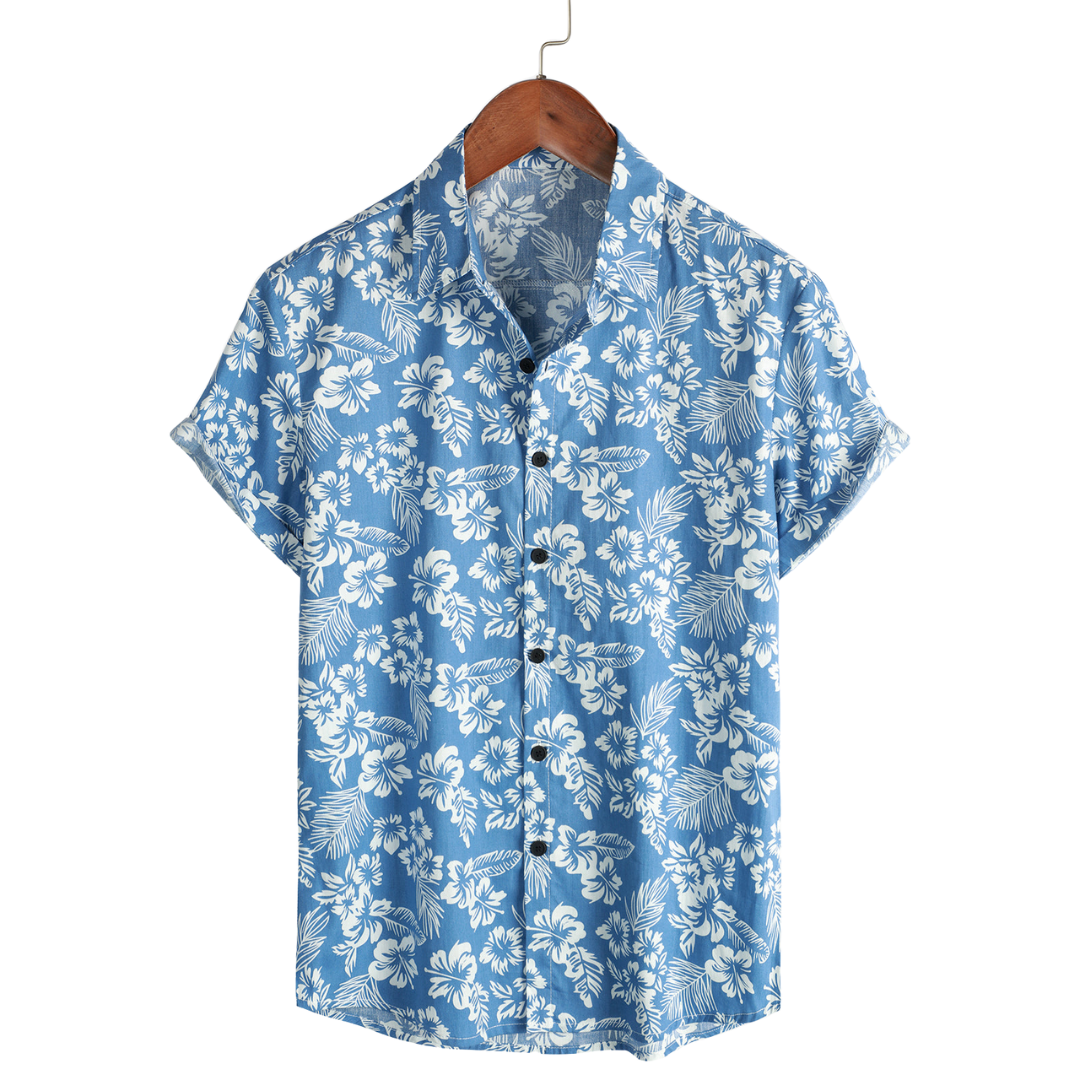 Men's Short Sleeve Hawaiian Shirt with Floral Pattern