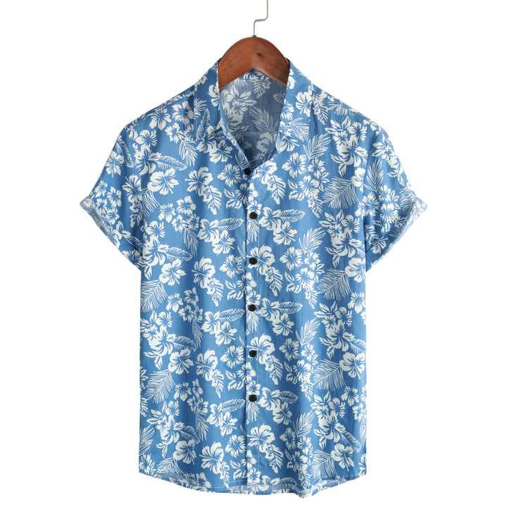 Men's Short Sleeve Hawaiian Shirt with Floral Pattern