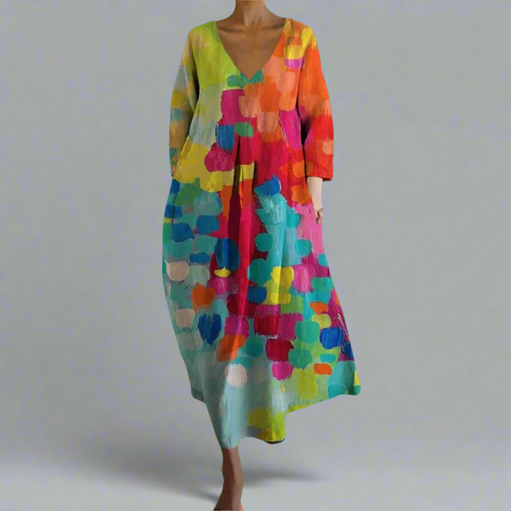 Cheryl V-Neck Colorful Dress - Elena Harper