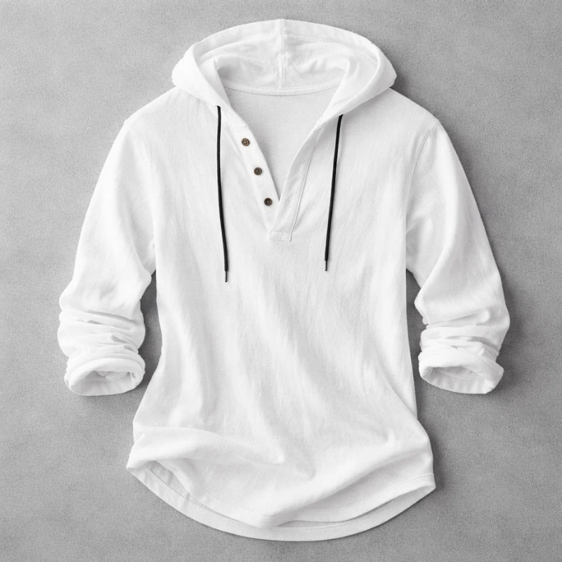 Men's Long Sleeve Hooded Henley Shirt