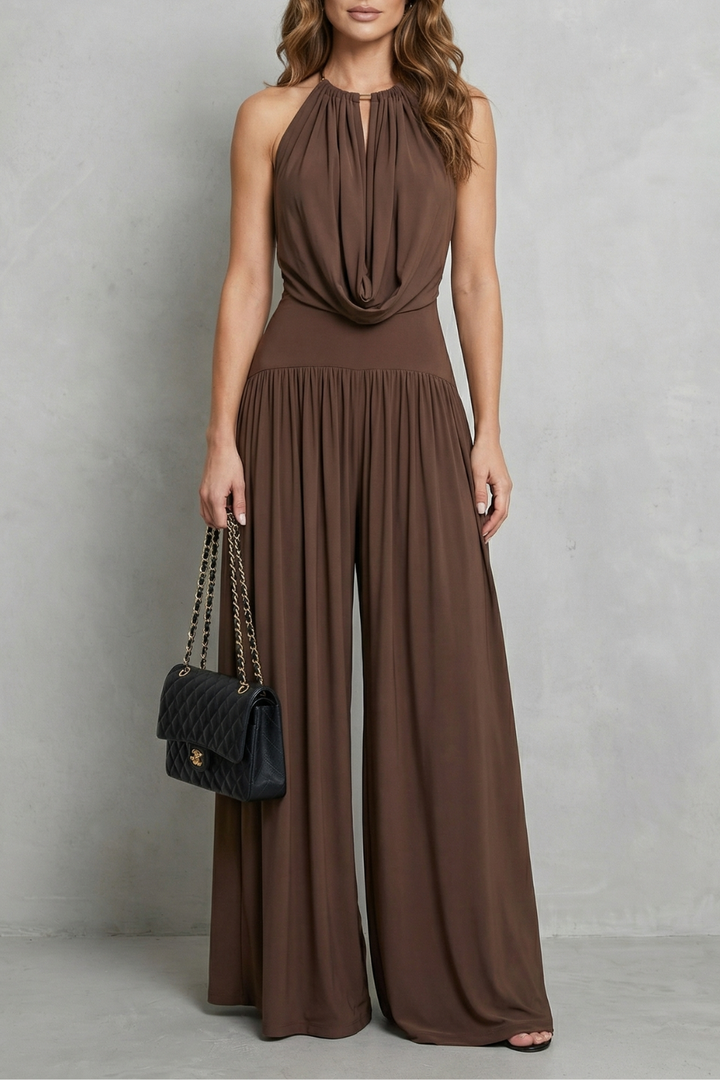 Women's Halter Cowl Top and Wide Leg Trouser Set Brienelle - Elena Harper