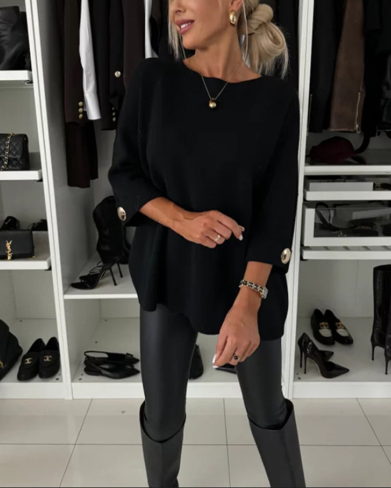 CLAIRE – ELEGANT RELAXED BUTTON-CUFF SWEATER