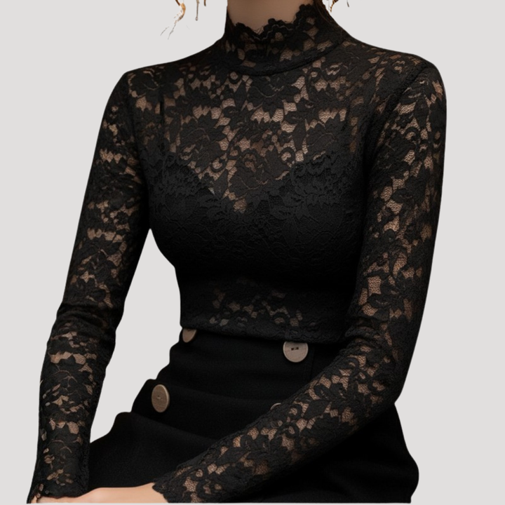 Lace Blouse for Women with High Neck and Long Sleeves