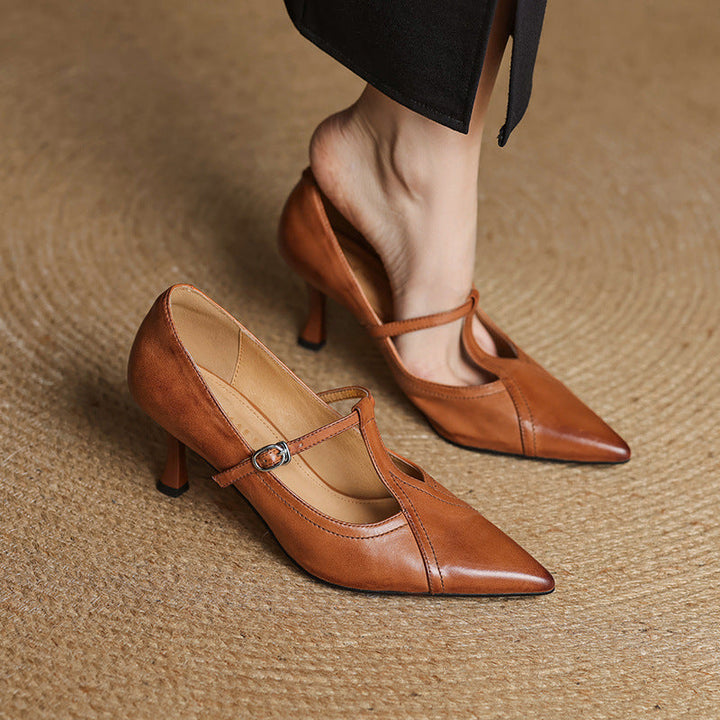 Ellis Stylish Stiletto Heels with T-Strap, view 4 - Elena Harper