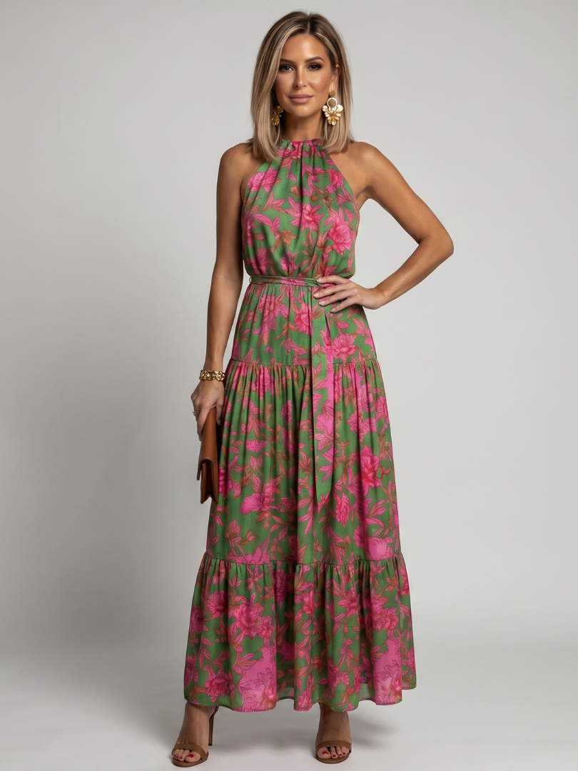 Halter Neck Draped Midi Dress for Women - Chic and Flattering