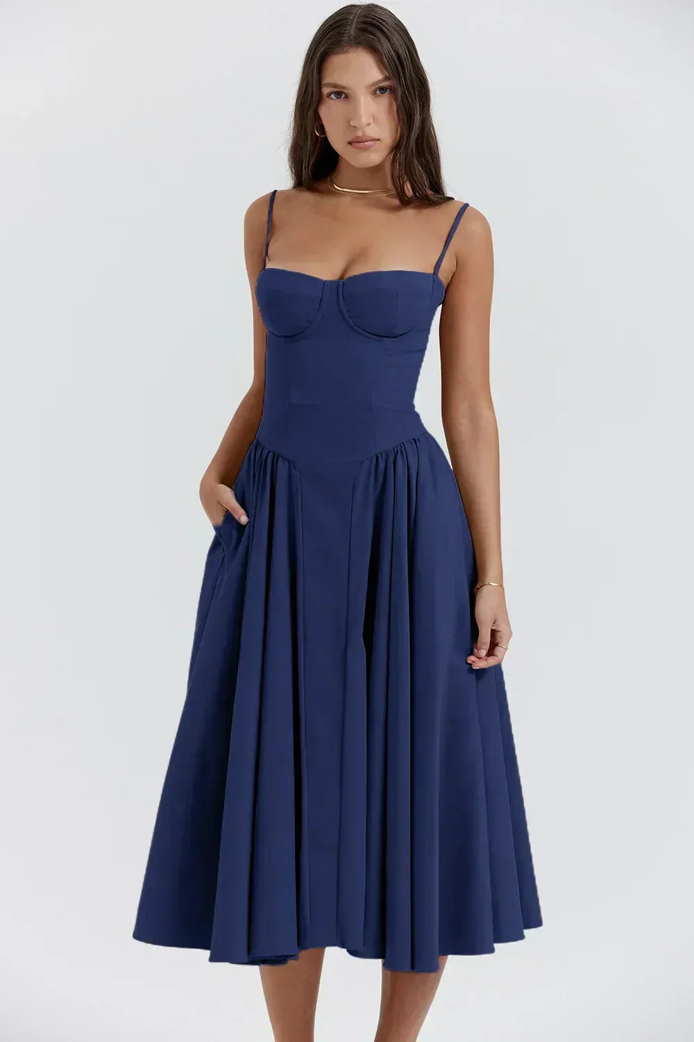Elara Strap Dress with Corset, view 4 - Elena Harper