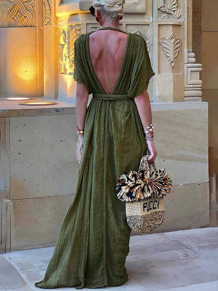 Elena Draped Kimono Maxi Dress with Slit, view 2 - Elena Harper