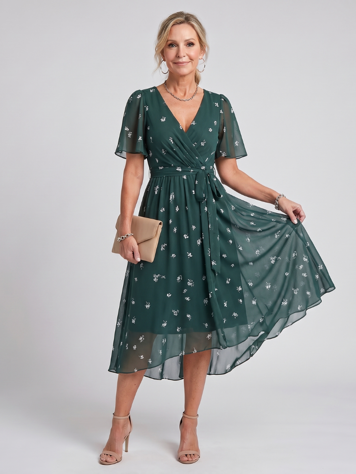 Women's Floral Print Flutter Sleeve Midi Dress for Effortless Style