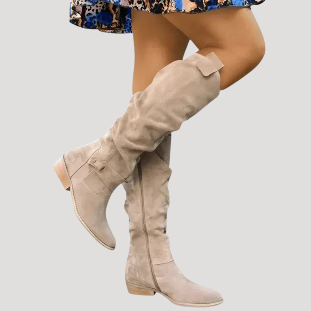 Women’s Knee-High Flat Boots with Buckle Detail