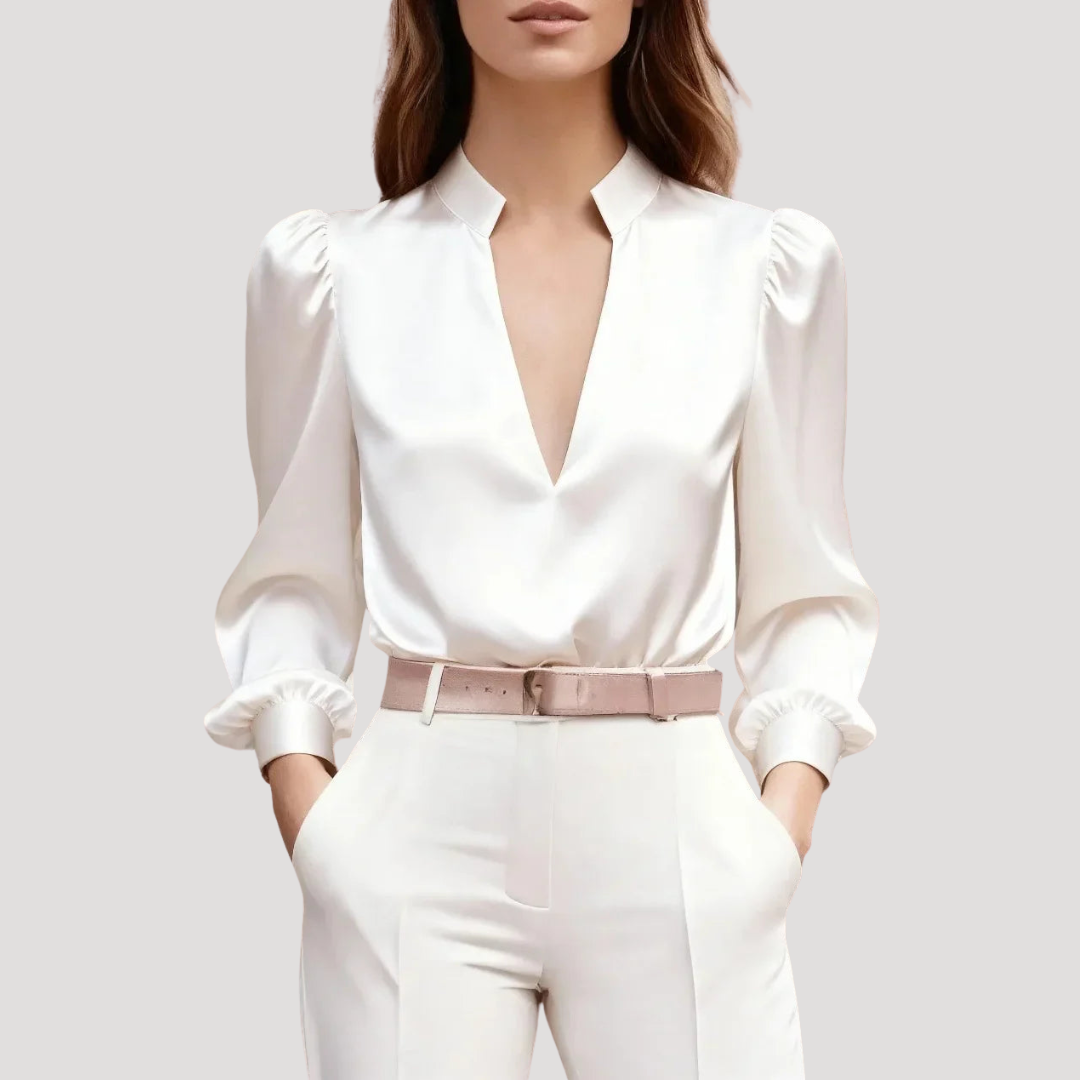 Elegant Women's V-Neck Blouse with Long Sleeves
