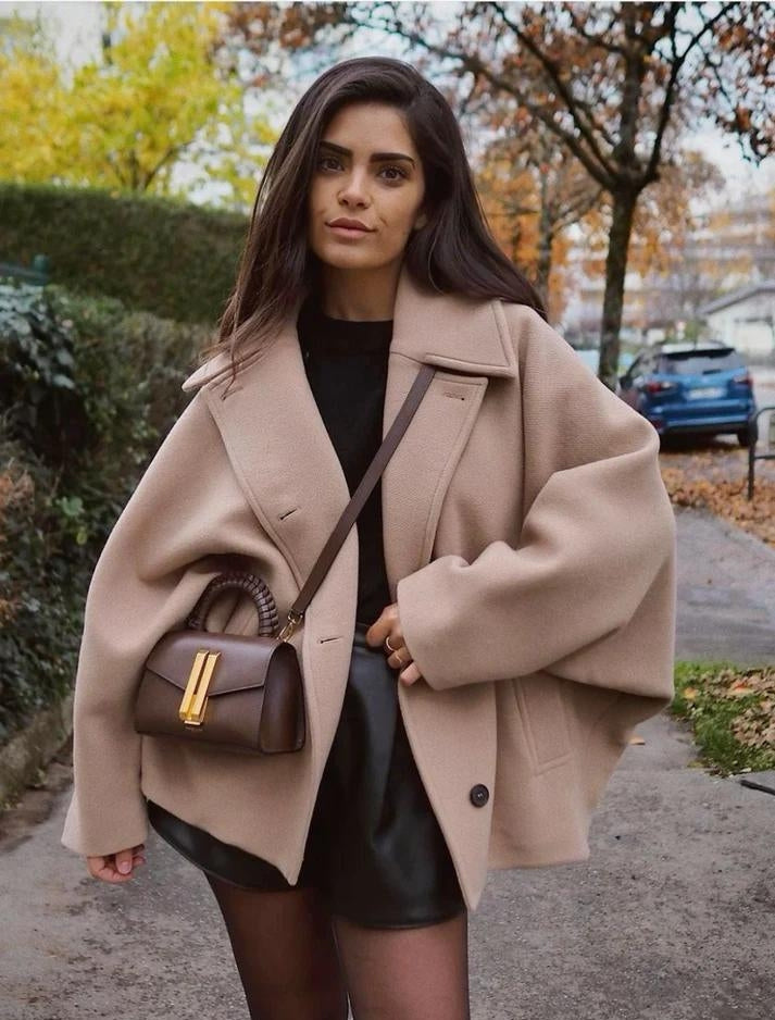 Oversized Button Coat for Women – Elegant Short Jacket