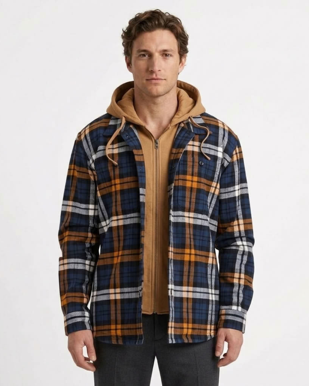 Hooded Zip-Up Checked Jacket