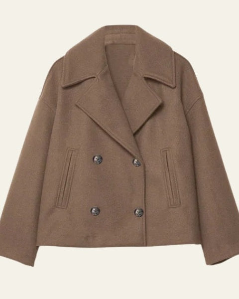 Short Women's Wool Cross Coat - Minimalist and Elegant