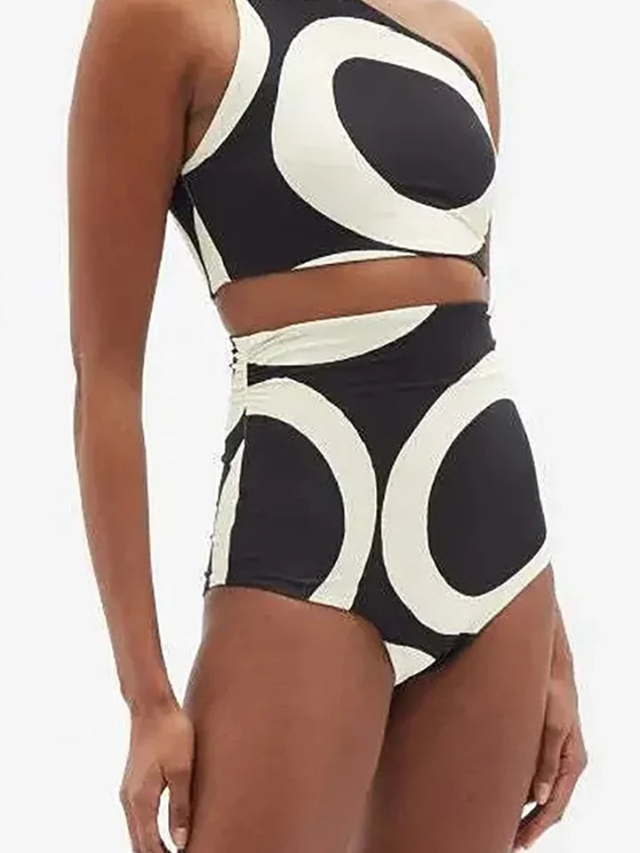 One-Shoulder Colorblock High-Waist Bikini Set - Elena Harper