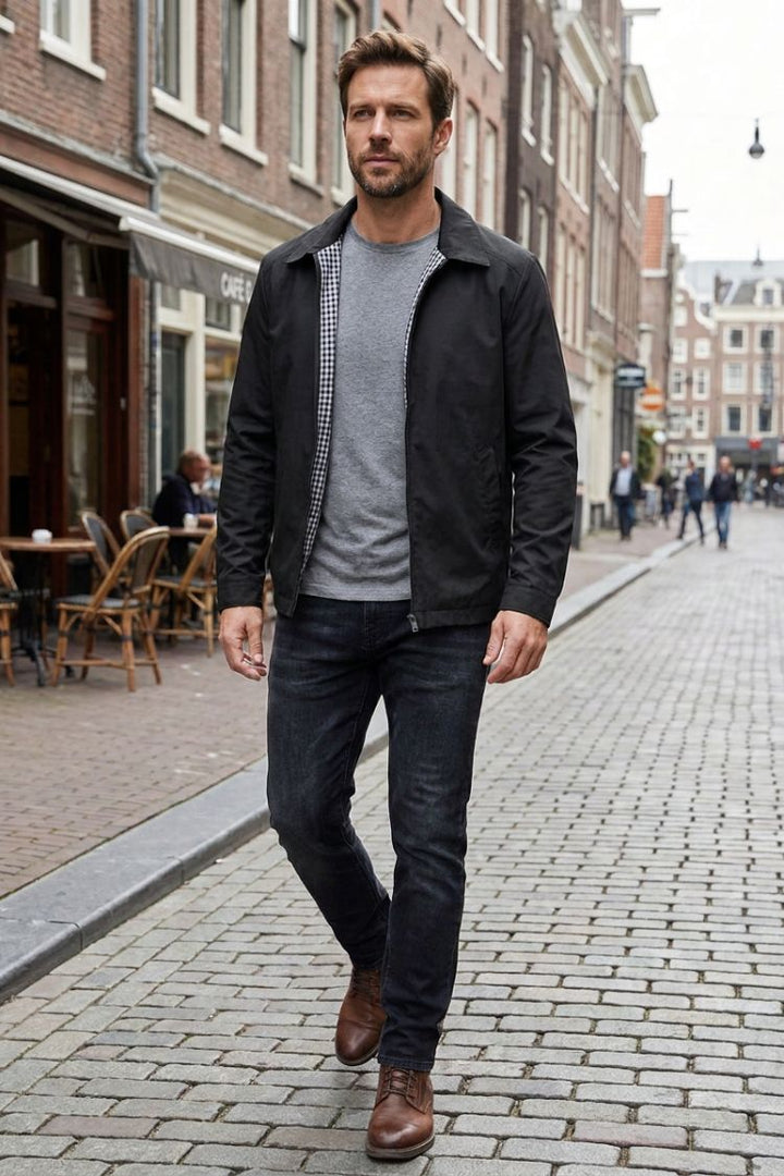 Men's Harrington Jacket with Lapel Collar, Hip-Length, Front Zipper