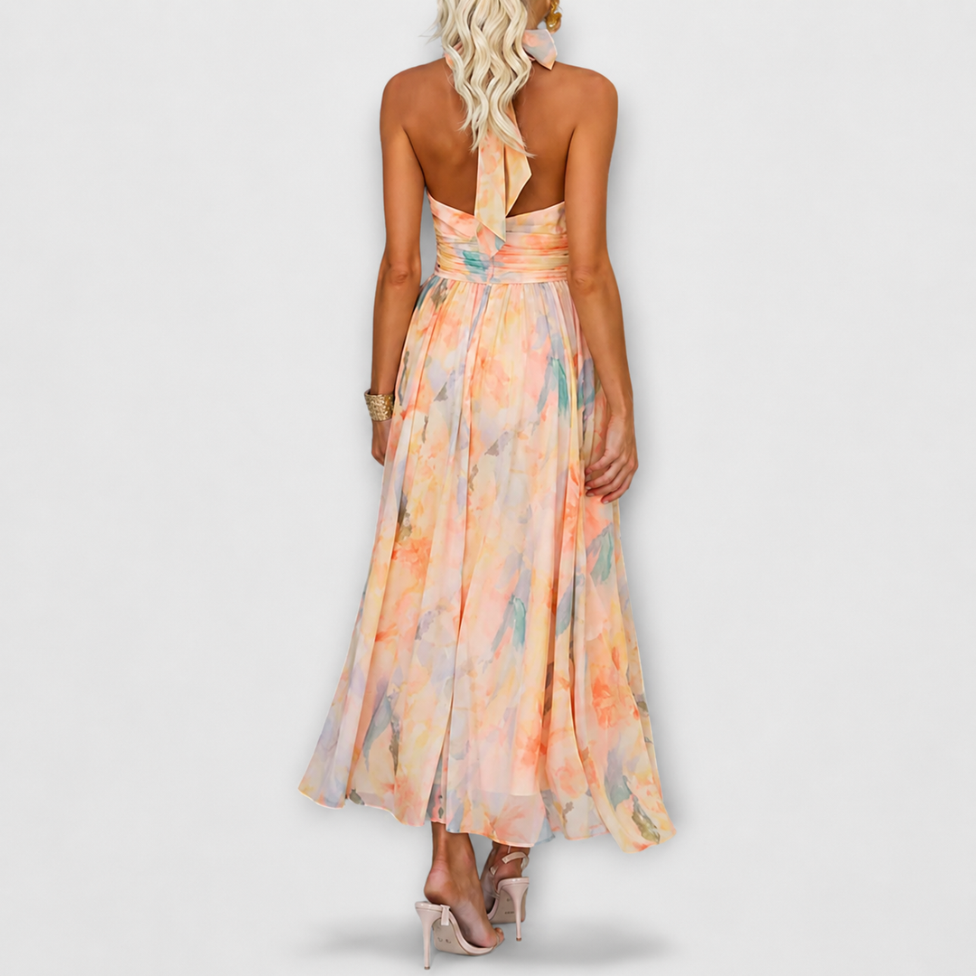 Elettra Elegant and Flowing Dress with Open Back, view 3 - Elena Harper