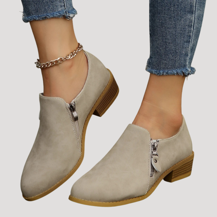 Women’s Low Heel Shoes with Front Zip