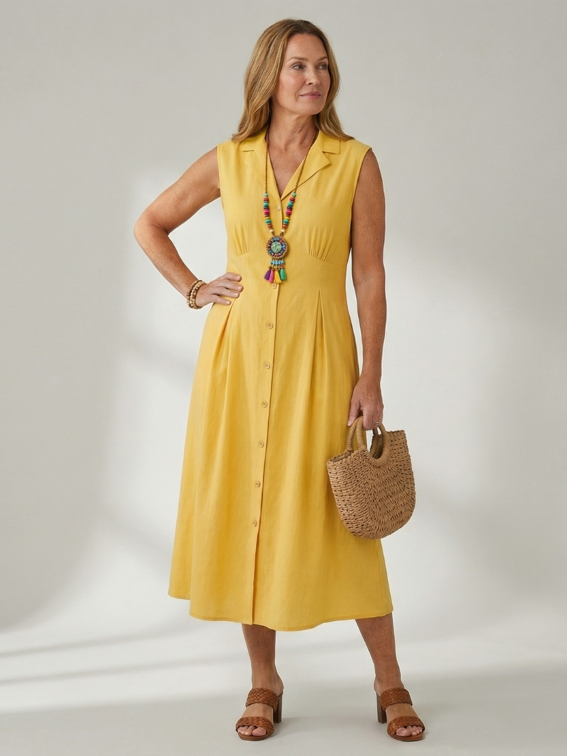 Women's Stack Button Midi Dress – Effortless Style
