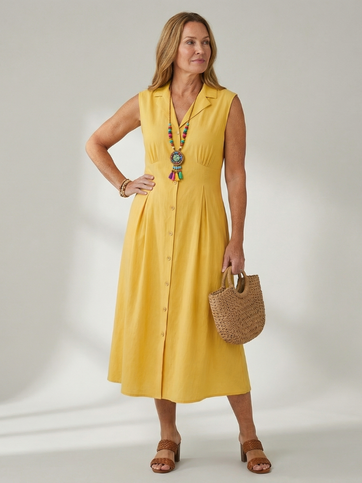 Women's Stack Button Midi Dress – Effortless Style