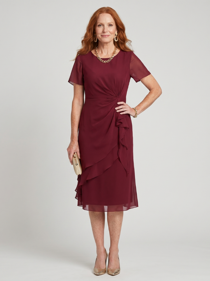 Eira Short Sleeve Layered Hem Midi Dress - Elena Harper