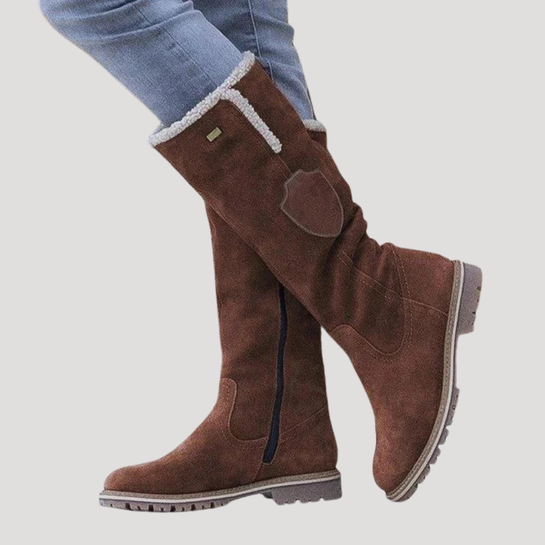 Women's Winter Knee-High Flat Boots with Side Zip