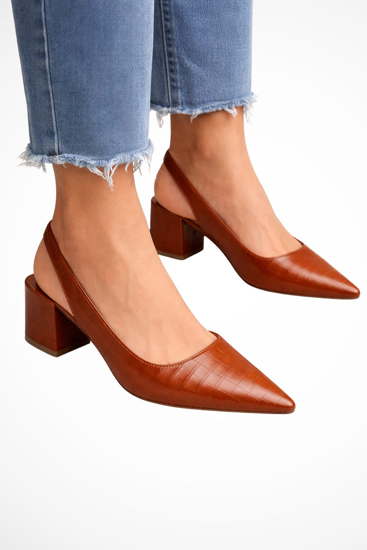 Women's Low Heel Pointed Toe Slingback Pumps - Elena Harper